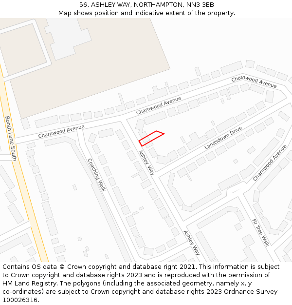 56, ASHLEY WAY, NORTHAMPTON, NN3 3EB: Location map and indicative extent of plot