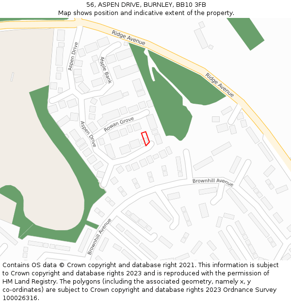 56, ASPEN DRIVE, BURNLEY, BB10 3FB: Location map and indicative extent of plot