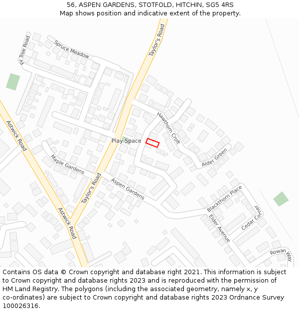 56, ASPEN GARDENS, STOTFOLD, HITCHIN, SG5 4RS: Location map and indicative extent of plot