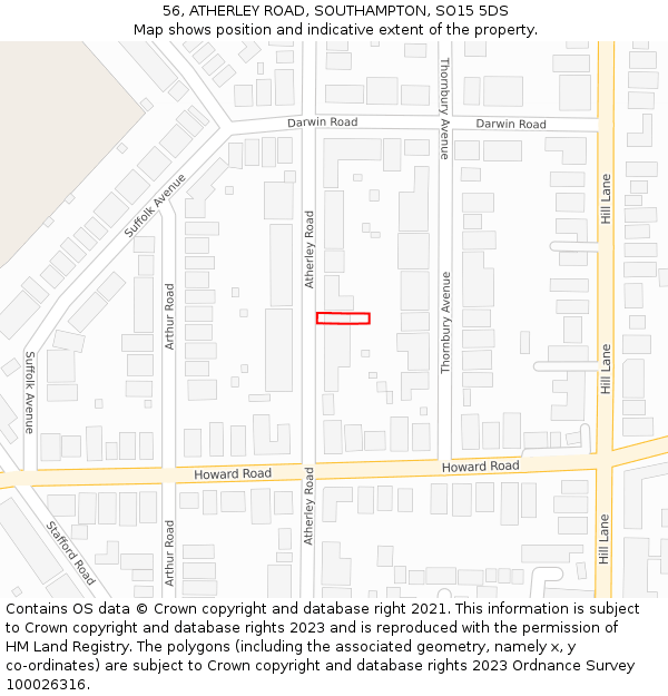 56, ATHERLEY ROAD, SOUTHAMPTON, SO15 5DS: Location map and indicative extent of plot