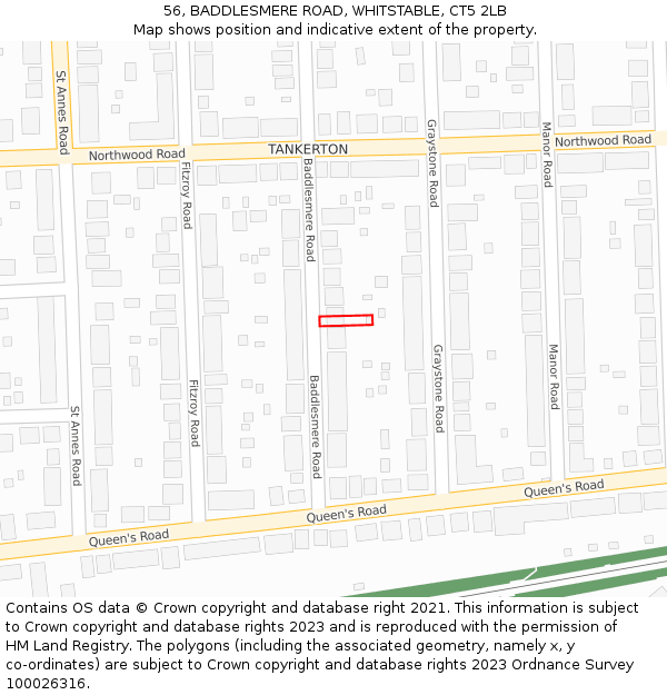 56, BADDLESMERE ROAD, WHITSTABLE, CT5 2LB: Location map and indicative extent of plot