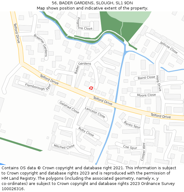56, BADER GARDENS, SLOUGH, SL1 9DN: Location map and indicative extent of plot