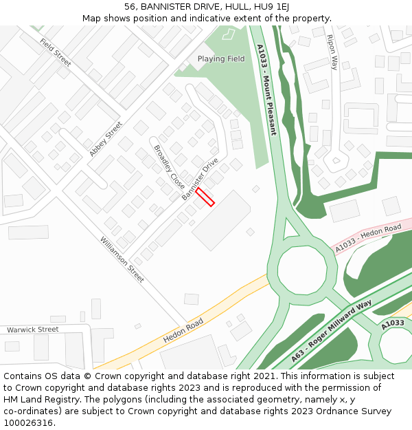 56, BANNISTER DRIVE, HULL, HU9 1EJ: Location map and indicative extent of plot