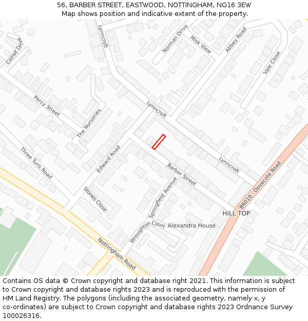 56, BARBER STREET, EASTWOOD, NOTTINGHAM, NG16 3EW: Location map and indicative extent of plot
