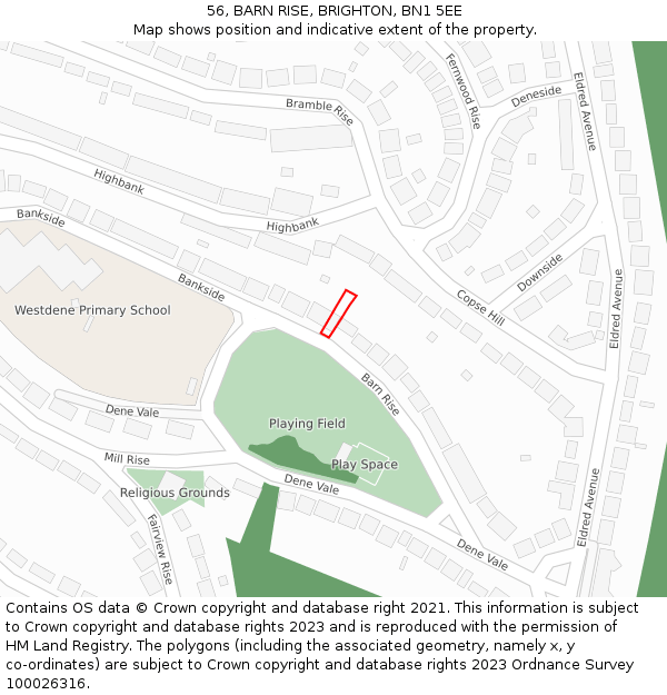 56, BARN RISE, BRIGHTON, BN1 5EE: Location map and indicative extent of plot