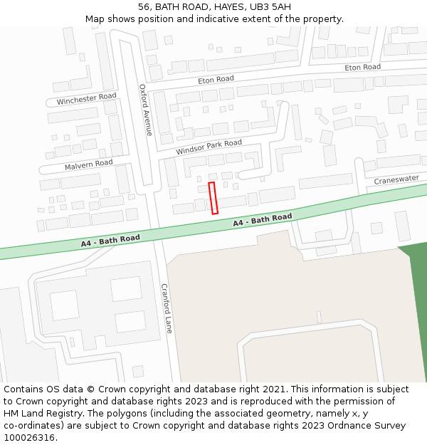 56, BATH ROAD, HAYES, UB3 5AH: Location map and indicative extent of plot