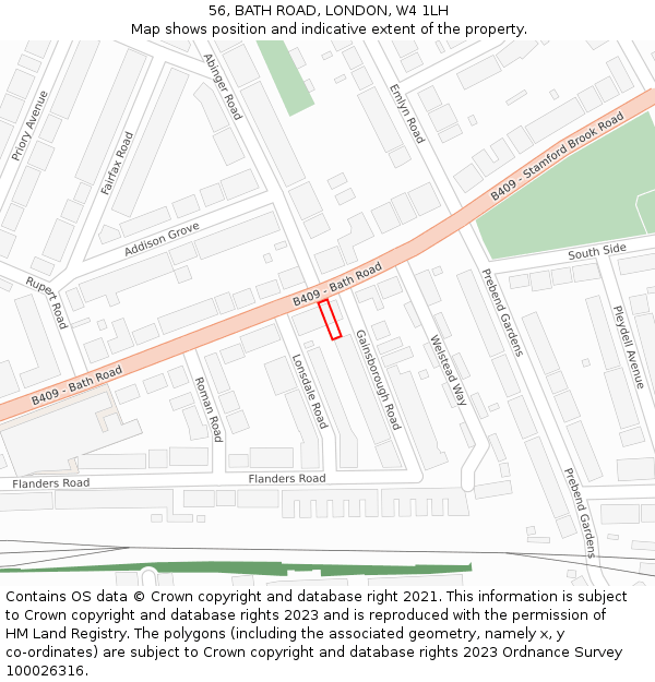 56, BATH ROAD, LONDON, W4 1LH: Location map and indicative extent of plot