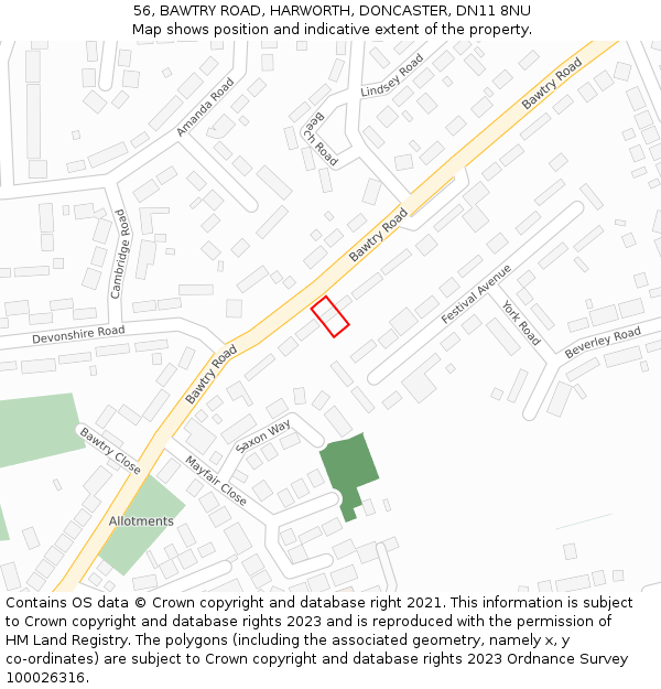 56, BAWTRY ROAD, HARWORTH, DONCASTER, DN11 8NU: Location map and indicative extent of plot