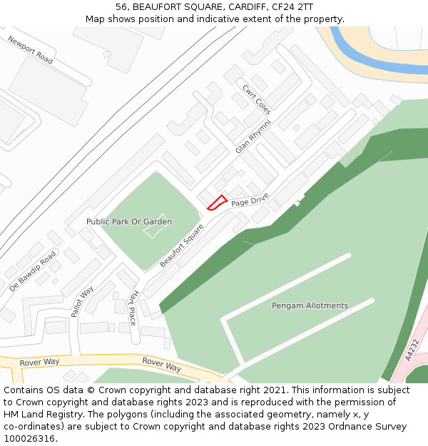 56, BEAUFORT SQUARE, CARDIFF, CF24 2TT: Location map and indicative extent of plot