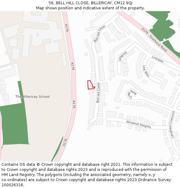 56, BELL HILL CLOSE, BILLERICAY, CM12 9QJ: Location map and indicative extent of plot