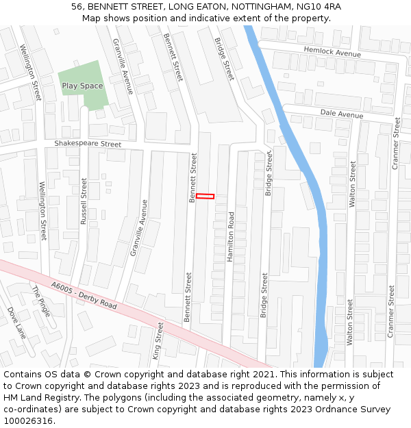 56, BENNETT STREET, LONG EATON, NOTTINGHAM, NG10 4RA: Location map and indicative extent of plot