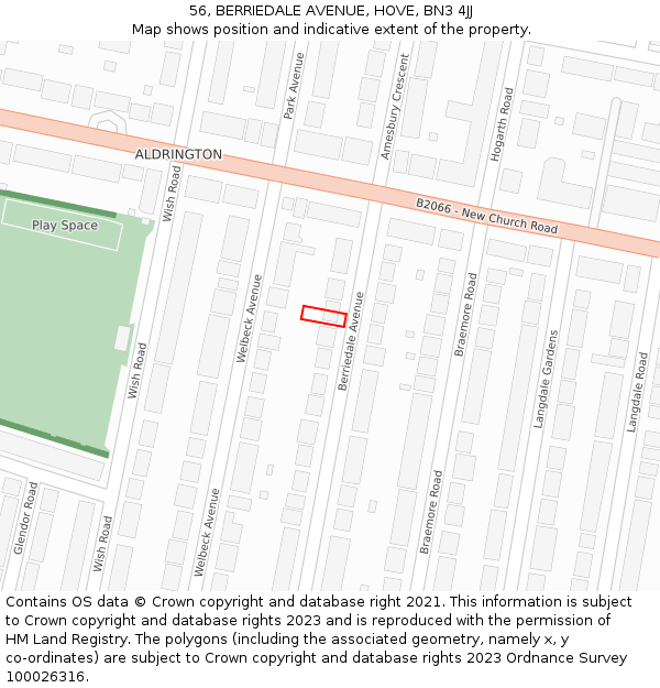 56, BERRIEDALE AVENUE, HOVE, BN3 4JJ: Location map and indicative extent of plot