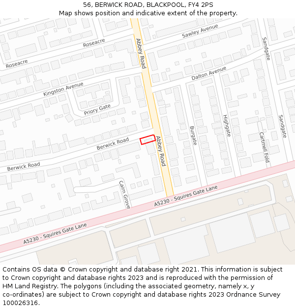 56, BERWICK ROAD, BLACKPOOL, FY4 2PS: Location map and indicative extent of plot