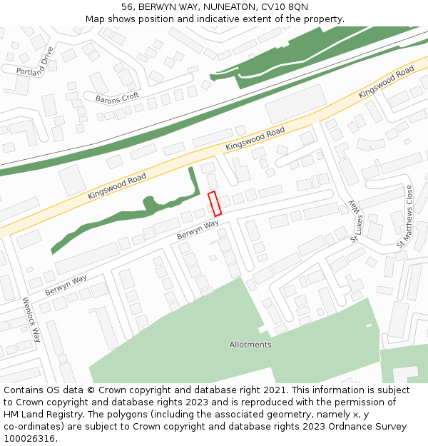 56, BERWYN WAY, NUNEATON, CV10 8QN: Location map and indicative extent of plot