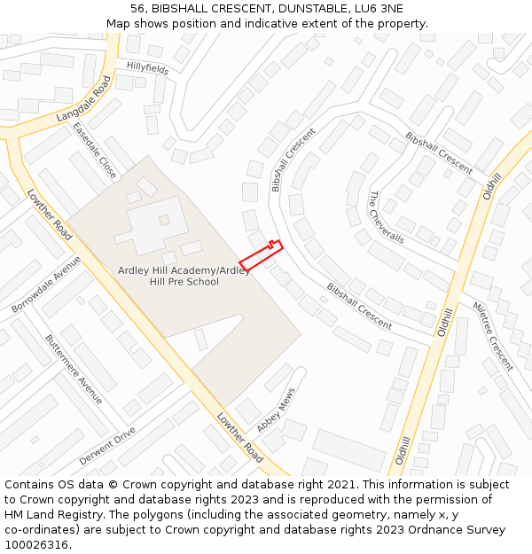 56, BIBSHALL CRESCENT, DUNSTABLE, LU6 3NE: Location map and indicative extent of plot