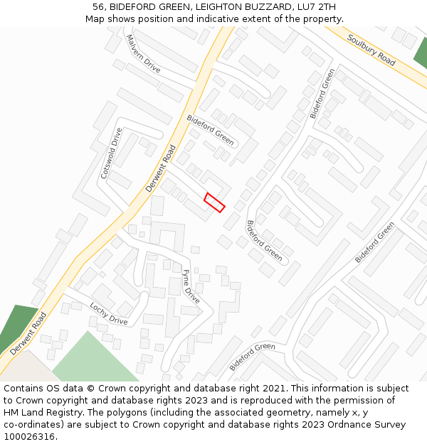 56, BIDEFORD GREEN, LEIGHTON BUZZARD, LU7 2TH: Location map and indicative extent of plot