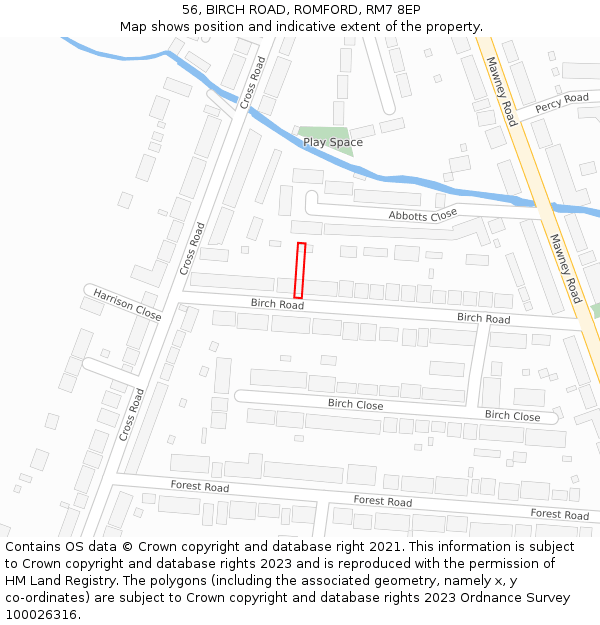 56, BIRCH ROAD, ROMFORD, RM7 8EP: Location map and indicative extent of plot