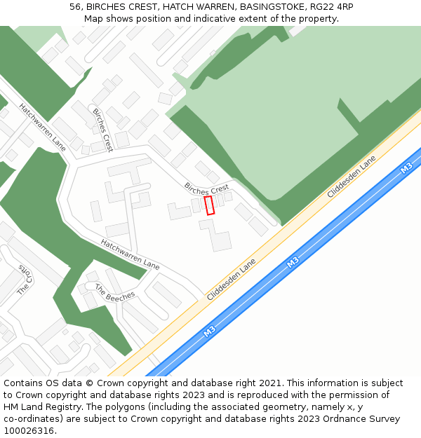 56, BIRCHES CREST, HATCH WARREN, BASINGSTOKE, RG22 4RP: Location map and indicative extent of plot
