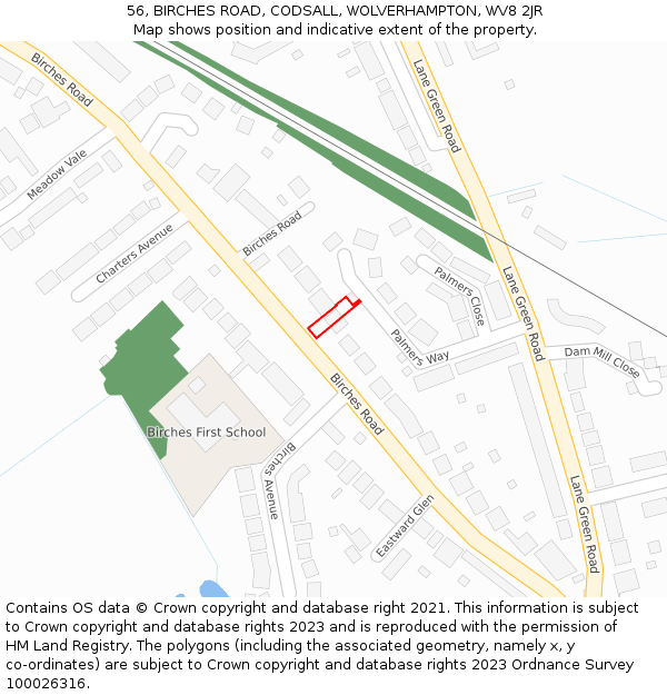 56, BIRCHES ROAD, CODSALL, WOLVERHAMPTON, WV8 2JR: Location map and indicative extent of plot