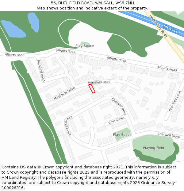 56, BLITHFIELD ROAD, WALSALL, WS8 7NH: Location map and indicative extent of plot