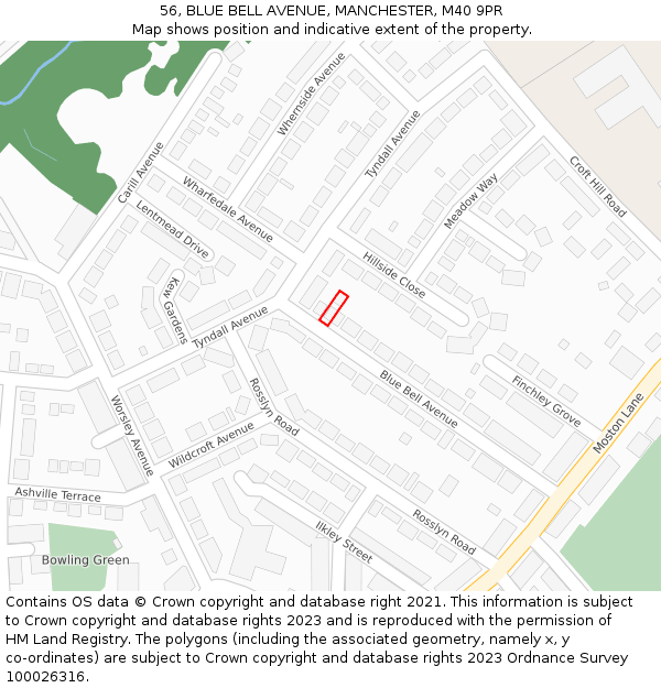 56, BLUE BELL AVENUE, MANCHESTER, M40 9PR: Location map and indicative extent of plot