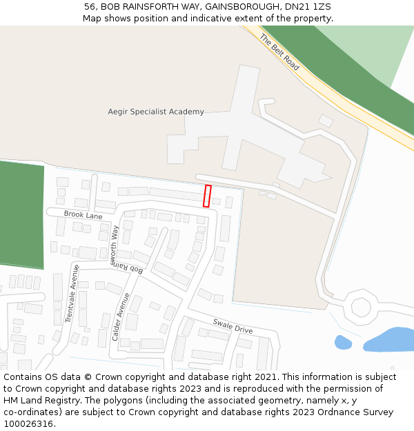 56, BOB RAINSFORTH WAY, GAINSBOROUGH, DN21 1ZS: Location map and indicative extent of plot