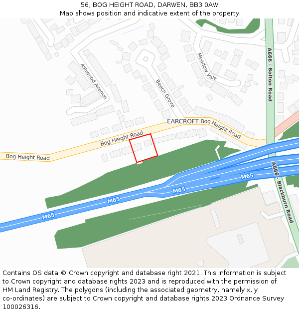 56, BOG HEIGHT ROAD, DARWEN, BB3 0AW: Location map and indicative extent of plot