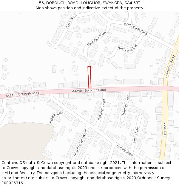 56, BOROUGH ROAD, LOUGHOR, SWANSEA, SA4 6RT: Location map and indicative extent of plot