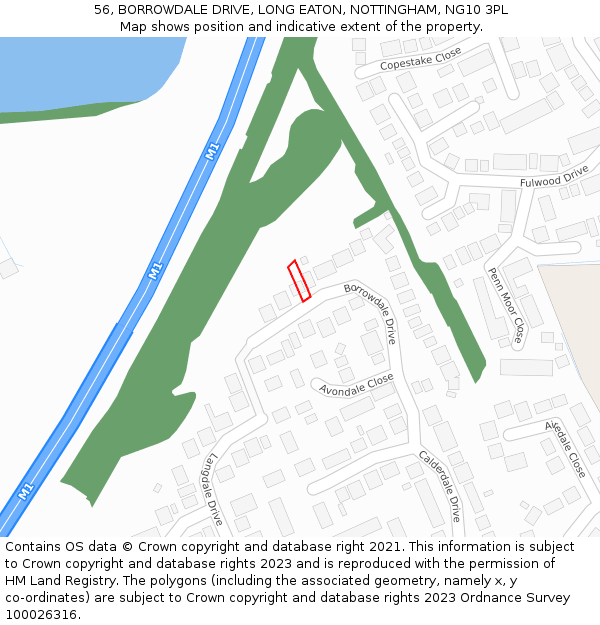 56, BORROWDALE DRIVE, LONG EATON, NOTTINGHAM, NG10 3PL: Location map and indicative extent of plot