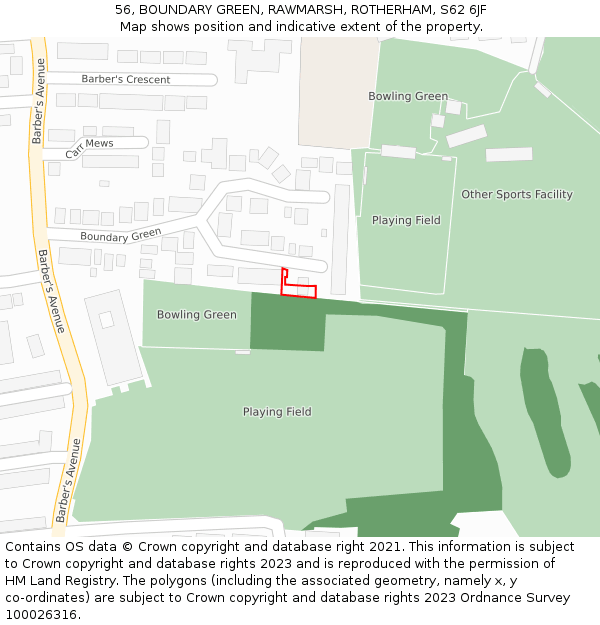 56, BOUNDARY GREEN, RAWMARSH, ROTHERHAM, S62 6JF: Location map and indicative extent of plot