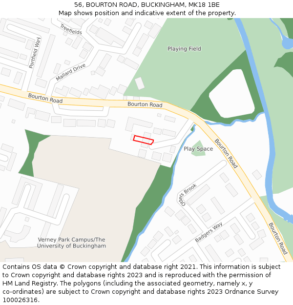 56, BOURTON ROAD, BUCKINGHAM, MK18 1BE: Location map and indicative extent of plot