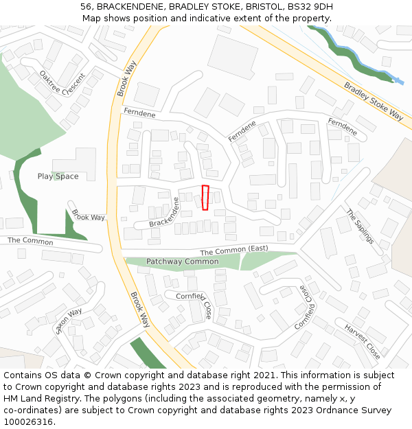 56, BRACKENDENE, BRADLEY STOKE, BRISTOL, BS32 9DH: Location map and indicative extent of plot