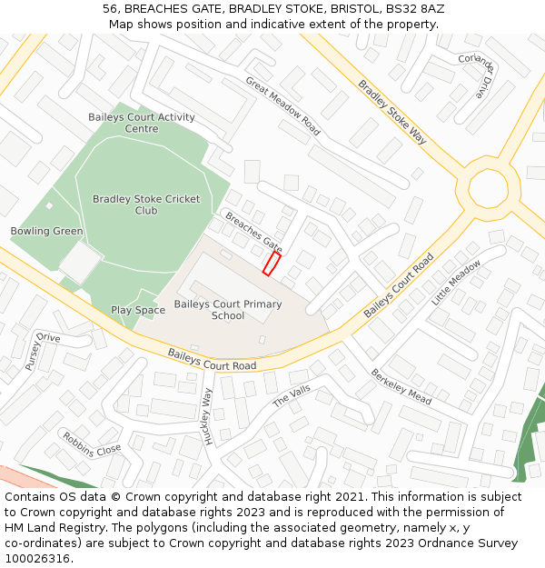 56, BREACHES GATE, BRADLEY STOKE, BRISTOL, BS32 8AZ: Location map and indicative extent of plot