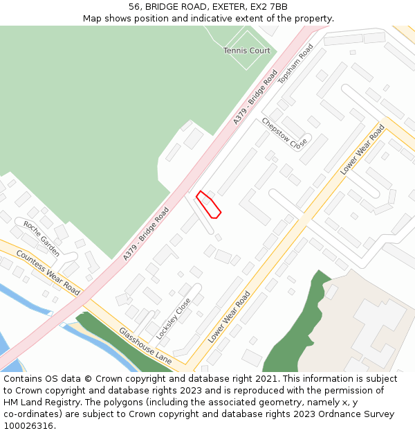 56, BRIDGE ROAD, EXETER, EX2 7BB: Location map and indicative extent of plot