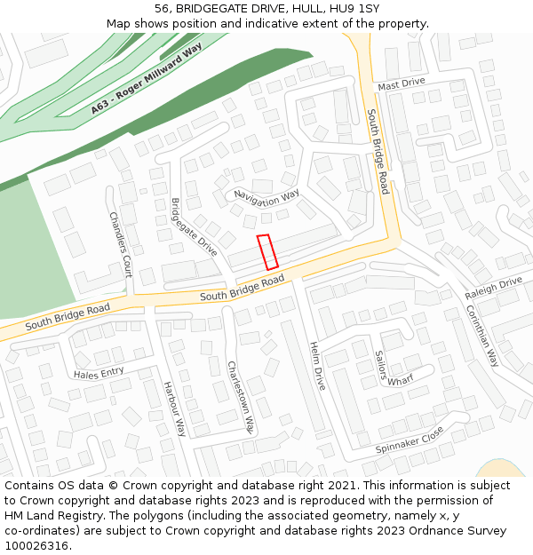 56, BRIDGEGATE DRIVE, HULL, HU9 1SY: Location map and indicative extent of plot