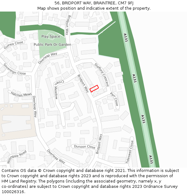 56, BRIDPORT WAY, BRAINTREE, CM7 9FJ: Location map and indicative extent of plot