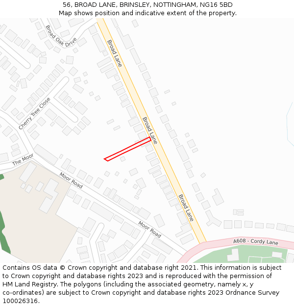 56, BROAD LANE, BRINSLEY, NOTTINGHAM, NG16 5BD: Location map and indicative extent of plot