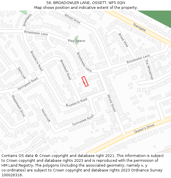 56, BROADOWLER LANE, OSSETT, WF5 0QN: Location map and indicative extent of plot