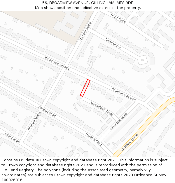 56, BROADVIEW AVENUE, GILLINGHAM, ME8 9DE: Location map and indicative extent of plot