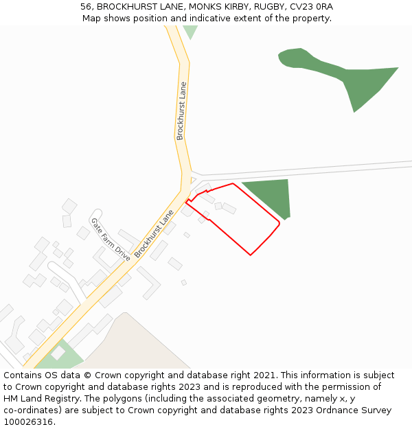 56, BROCKHURST LANE, MONKS KIRBY, RUGBY, CV23 0RA: Location map and indicative extent of plot