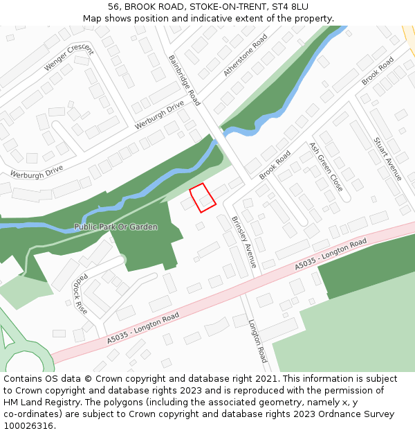 56, BROOK ROAD, STOKE-ON-TRENT, ST4 8LU: Location map and indicative extent of plot