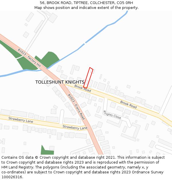 56, BROOK ROAD, TIPTREE, COLCHESTER, CO5 0RH: Location map and indicative extent of plot