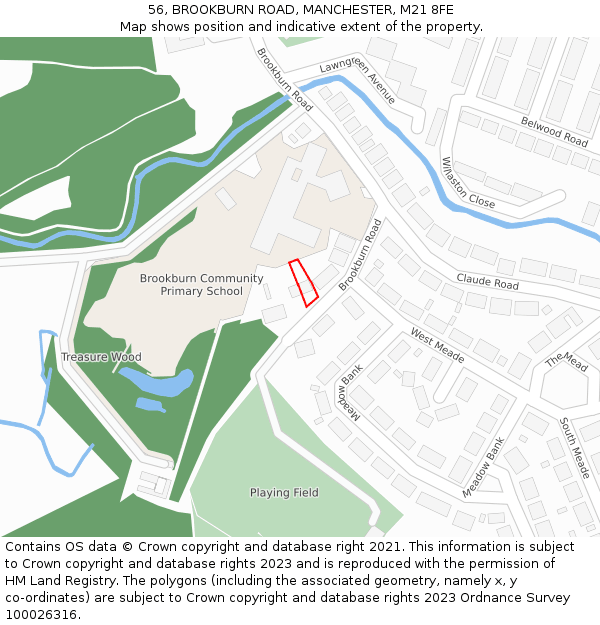 56, BROOKBURN ROAD, MANCHESTER, M21 8FE: Location map and indicative extent of plot