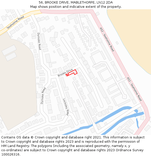 56, BROOKE DRIVE, MABLETHORPE, LN12 2DA: Location map and indicative extent of plot