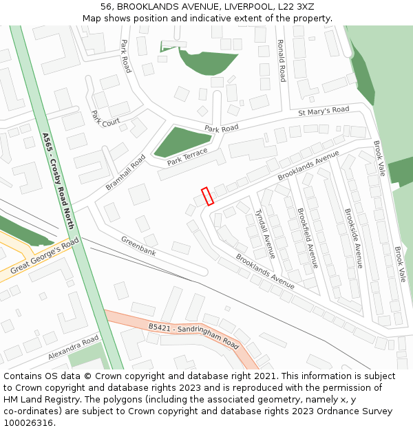 56, BROOKLANDS AVENUE, LIVERPOOL, L22 3XZ: Location map and indicative extent of plot