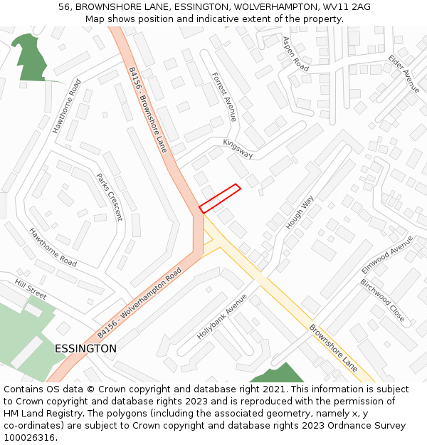 56, BROWNSHORE LANE, ESSINGTON, WOLVERHAMPTON, WV11 2AG: Location map and indicative extent of plot