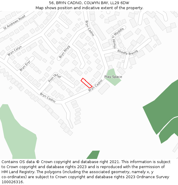 56, BRYN CADNO, COLWYN BAY, LL29 6DW: Location map and indicative extent of plot