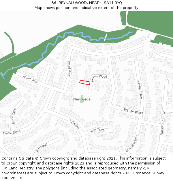 56, BRYNAU WOOD, NEATH, SA11 3YQ: Location map and indicative extent of plot