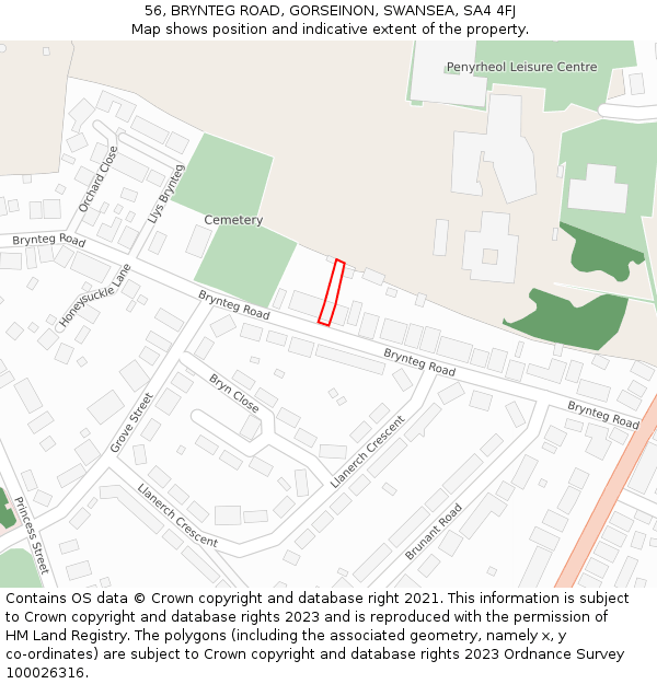 56, BRYNTEG ROAD, GORSEINON, SWANSEA, SA4 4FJ: Location map and indicative extent of plot