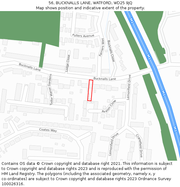 56, BUCKNALLS LANE, WATFORD, WD25 9JQ: Location map and indicative extent of plot